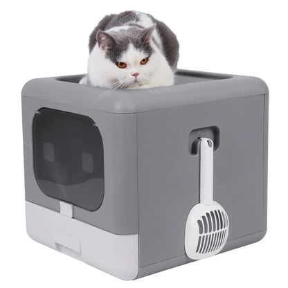 Foldable Cat Litter Box with Plastic Scoop