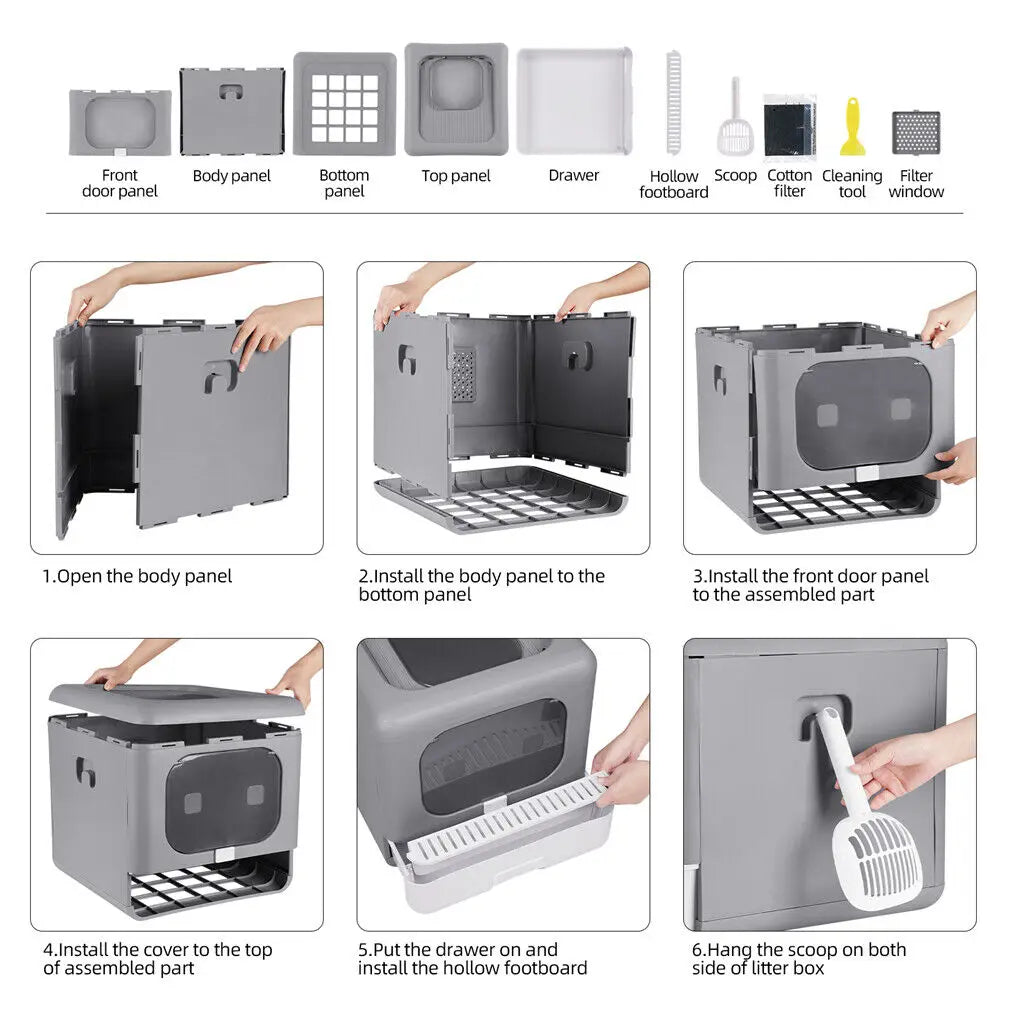 Foldable Cat Litter Box with Plastic Scoop